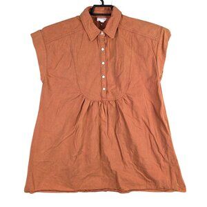 Women Entro Orange Sleeveless Shirt 1/2 Button Up 100% Cotton Size M